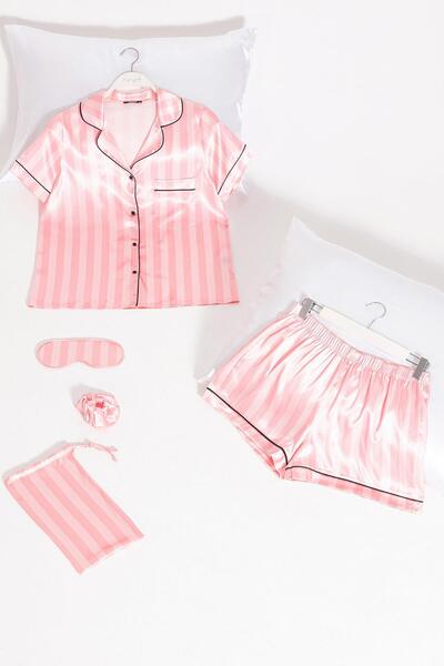 FOR YOU MODA 5-teiliges Pyjama-Shorts-Set aus pink-fuchsiafarben gestreiftem ...