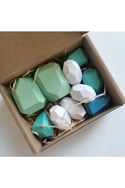 Pitikot Set of 10 Montessori Wooden Stones Pitikot® Green/Blue Balance Blocks, Educational Toy