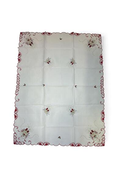 OEM Christmas tablecloth with lace and bell print (candles), 130 × 180 cm, red, white