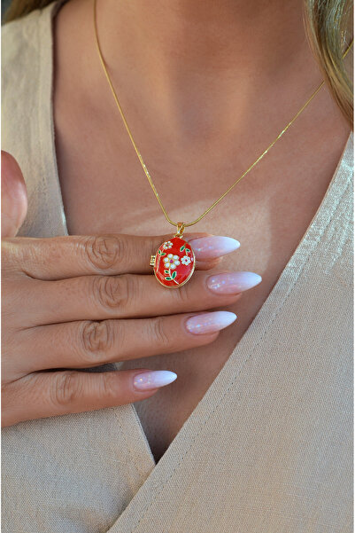 Sacce Scarves&Accessories قلادة فوتوغرافية من الفولاذ بتصميم عتيق مزخرف بالزهور