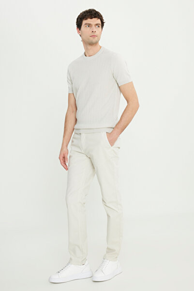 ALTINYILDIZ CLASSICS Men's Stone Cotton Slim Fit Slim Fit Side Pocket Dobby Stretch Casual Trousers