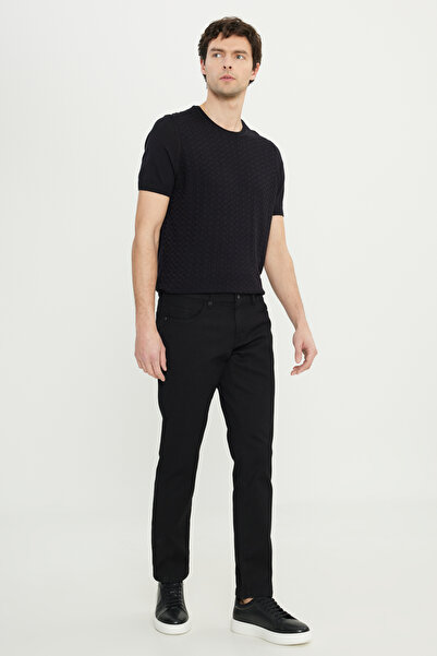 ALTINYILDIZ CLASSICS Men's Black Cotton Slim Fit Slim Fit 5 Pocket Dobby Stretch Casual Trousers