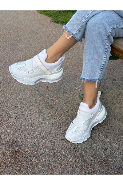 LABRONA Women's Stone Patterned Elastic Detailed High-Sole Walking Shoes