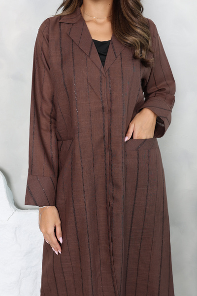 SAI ABAYA Brown Linen Abaya Elegant Zari Embroidery & Side Pockets