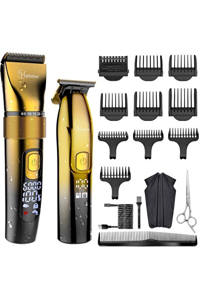 Hatteker مجموعة ماكينة حلاقة شعر احترافية للرجال مع أداة تشذيب على شكل حرف T، ماكينة حلاقة لحية لاسلكية