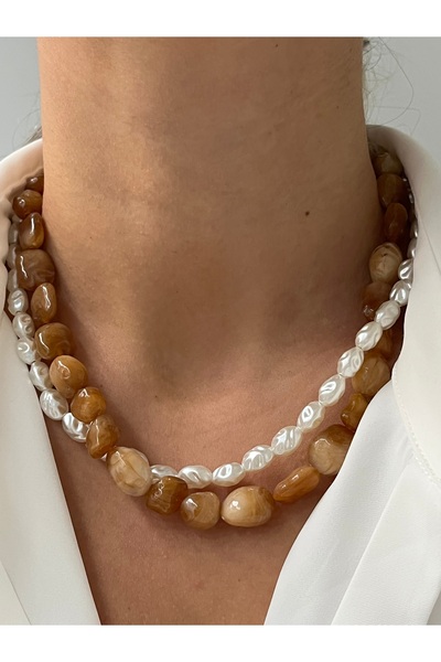 Twinssis Accessories Pearl Acrylic Natural Stone Look 2-Piece Necklace