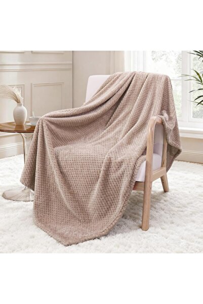 Exclusivo Mezcla بطانية قطيفة محبوكة بنقشة الوافل، كبيرة جدًا (لون الجمل، 50 ...