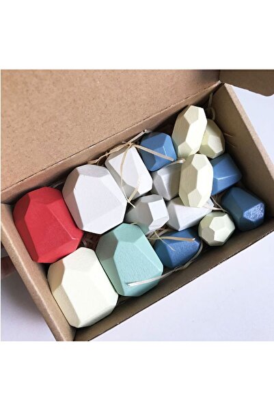 Pitikot Set of 16 Montessori Wooden Pitikot® Stones, Multicolored Balance Blocks