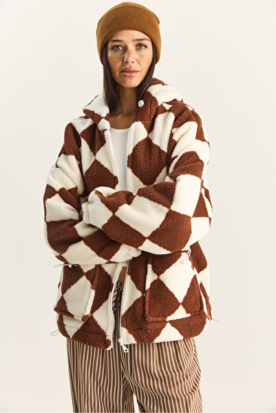 Bianco Lucci Women's Diamond Patterned Lined Hooded Plush Coat 4047 60283842