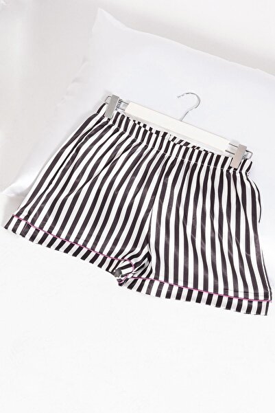 FOR YOU MODA 5-teiliges Set aus schwarz-weiß gestreiften Satin-Pyjamashorts