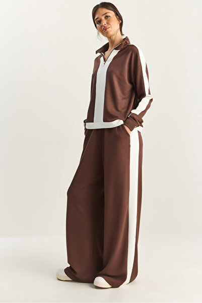 Bianco Lucci Women's Half Zipper Striped Detail Modal Under-Upper Set 4075 60283856