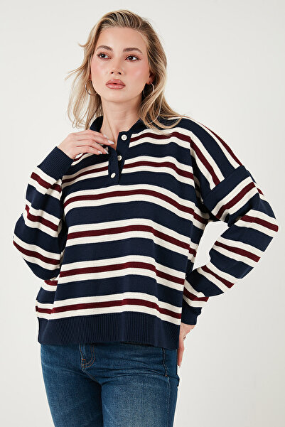 Lela Смугастий оверсайз-светр з гудзиками та поло-коміром СВЕТР З ПОЛО-КОМІРОМ 4615259