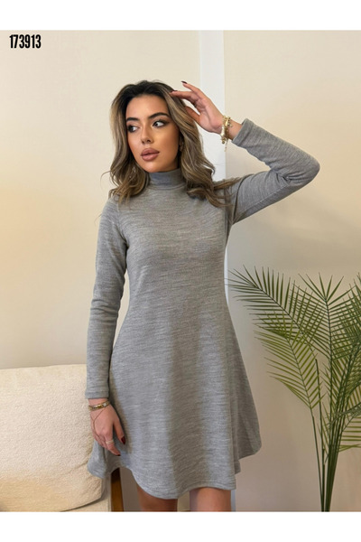 moda wanilia Women's Turtleneck Long Sleeve Loose Acrylic Short Dress