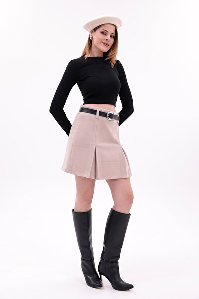 PENGORA Milano Fusta plisată cu curea talie înaltă în stil casual, mini scurt...