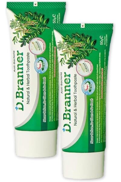 D.Branner معجون أسنان طبيعي بالأعشاب من د. برانر، خالي من الفلورايد، بنكهة النيم والقرنفل - عبوة من قطعتين