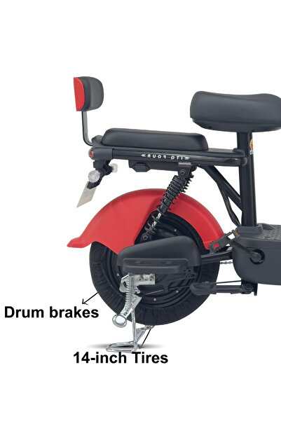 Camel ITQ-4 Pro,Electric Bike for Adult,450W,14 Inch Tyre,65km Range,with Side Mirrors and Basket,Red.