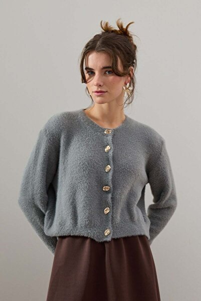 Ceylan Otantik Gray Plush Cardigan