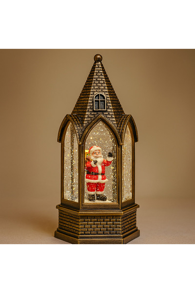 Optim Solution Felinar retro LED de 25 cm cu lumină, muzică și ventilator de zăpadă — reîncărcabil sau alimentat cu baterii