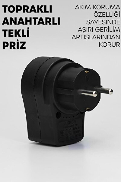 Telvesse Tekli Topraklı Akım Korumalı Priz Işıklı Anahtarlı Aşırı Gerilim Korumalı Emniyetli Priz 3860 Watt