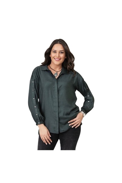Desen Hamile Giyim Green Long Sleeve Wool Blend Maternity Shirt