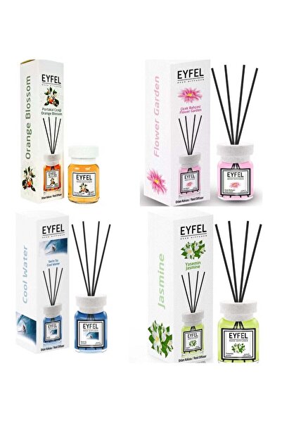 Eyfel Pack of 4 Reed Diffusers – Orange Blossom, Flower Garden, Cool Water & Jasmine (4 x 120ml)