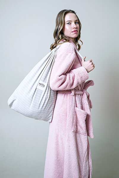 Mita Concept Pink Plush Shawl Collar Kimono