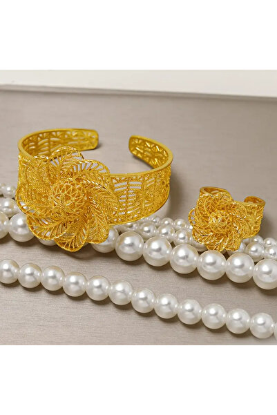 set.up 22 AYAR ALTIN KAPLAMA EL YAPIMI YÜZÜK BİLEKLİK SET