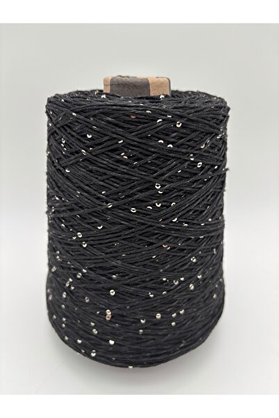 kumasfabrik (500Gr) Sequin Cotton Hand Knitting Yarn/Sequin Yarn/Color-Black