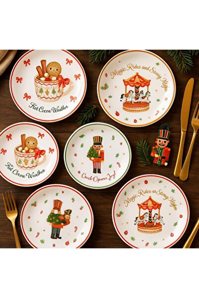 Erbaşlar Christmas Tale Collection Luxury 6-Person 16 cm Dessert Plate Set