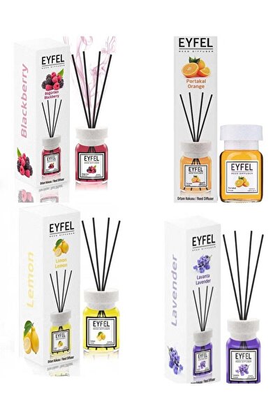 Eyfel Pack of 4 Reed Diffuser Combo ORANGE BLACKBERRY LEMON LAVANDER