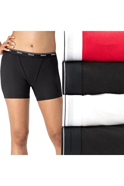 HANES Women's Originals Mid-thigh Boxer Briefs, Stretch Cotton, Assorted (4-pack)
