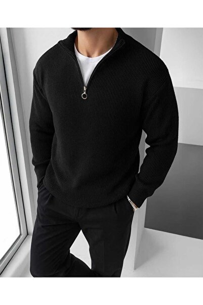 WE AND ME Men's Slim Fit Slim Fit Half Zip Mock Neck Knitwear Sweater