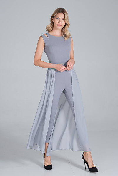 Figl Elegant bridal jumpsuit - jumpsuit with chiffon skirt - gray M842 size S