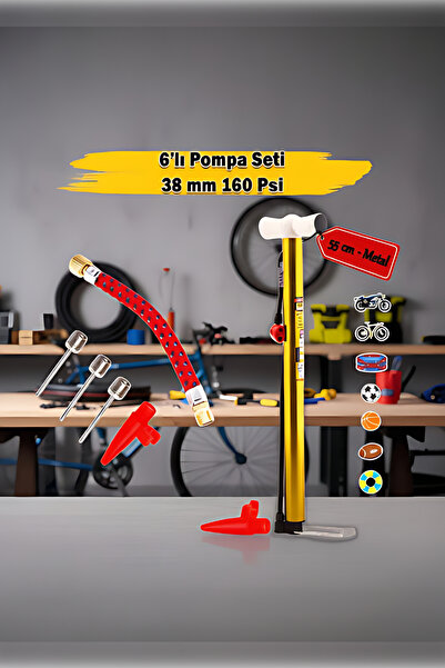 MH MiniHediye Set de 6 vârfuri pentru pompă de bicicletă, mâner de mână, tub metalic, bilă, anvelopă, vârf de umflare Şambrel