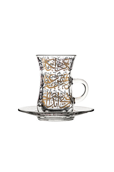 Dimlaj طقم شاي كريم زجاجي CB/12-ذهبي