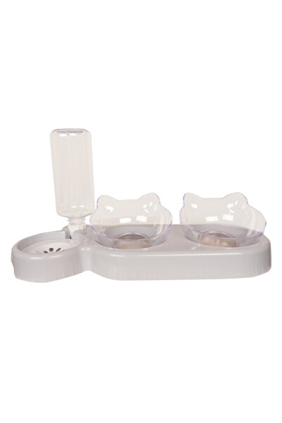 PisiMall Ansamblu boluri pentru pisici, triplu, apă-hrană, suport înalt, orto...