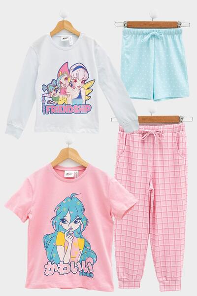 FOR YOU MODA 4-teiliges Winx-Print-T-Shirt- und Shorts-Set