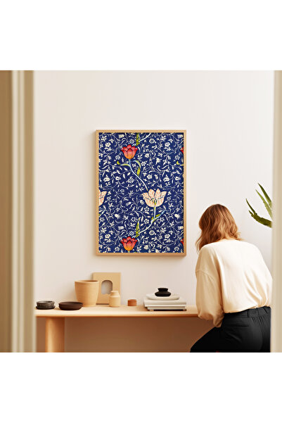 ARTHOUSECOLLECTIVE William Morris Poster - Red Flowers Blue Decor - Unframed Poster in Table Dimensions