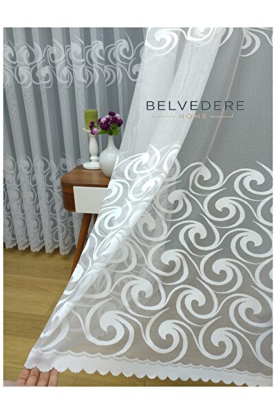 Belvedere Modern Tulip Pattern Tulle Curtain Non-Iron - Off-White