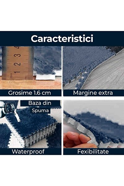 Faria Fluffy Puzzle Carpet with Polystyrene Base and EVA Foam 32x32 cm (1 pc), Navy Blue