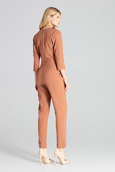 Figl Women's envelope jumpsuit - elegant brown jumpsuit M672 size XL