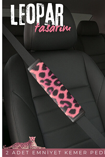 PlusOto Kadınlara Özel Araç İçi Emniyet Kemer Pedi 2 Adet Pembe Leopar Desen ...