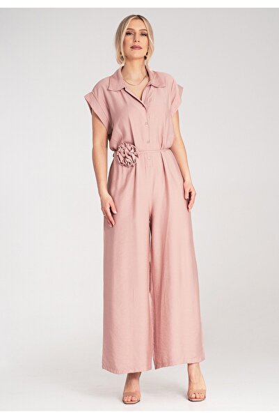 Figl Loose-fitting jumpsuit - Short sleeve jumpsuit - Pink M1177 Universal