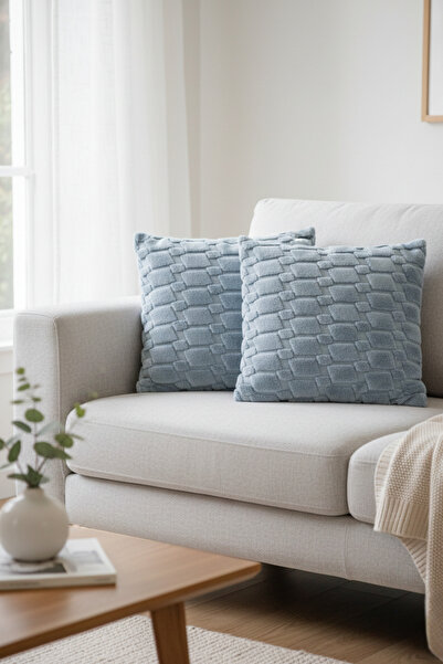 Shadro Textile 2-Piece Furry and Patterned Throw Pillow Cover |   45X45 cm Stylish and Comfortable Decorative Pillow