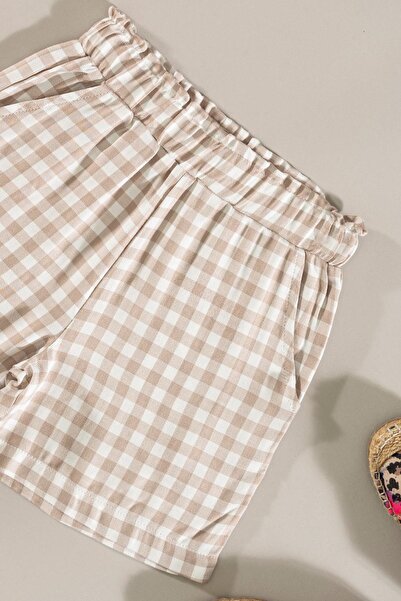 FOR YOU MODA Set aus T-Shirt mit Taschendetail und karierten Shorts