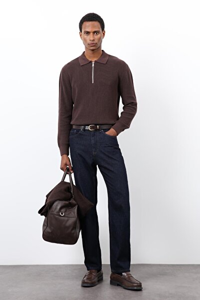 Antioch Brown Zippered Men's Knit Sweater