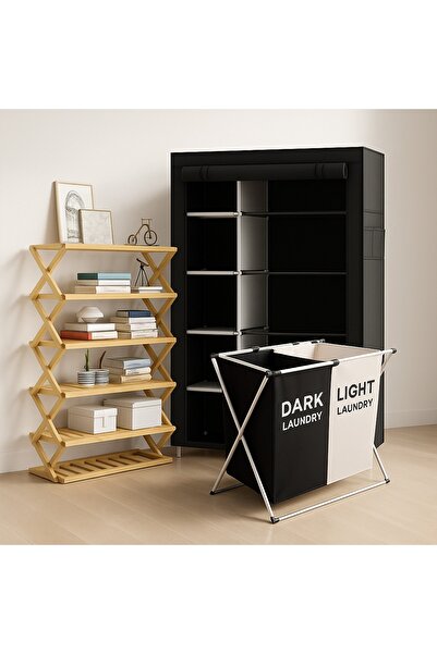 Primo Plus مجموعة تخزين المنزل الذكي: خزانة ملابس محمولة من القماش، وسلة غسيل...