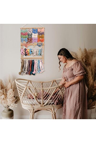 Generic Kids Headband Organizer Hanging Shelf for Hair Bows and Accessories, Beige (4 Hooks)