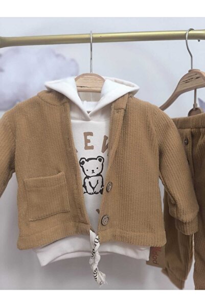 kidsense City Newyork Baby Boy Velvet 3-Piece Hooded Set