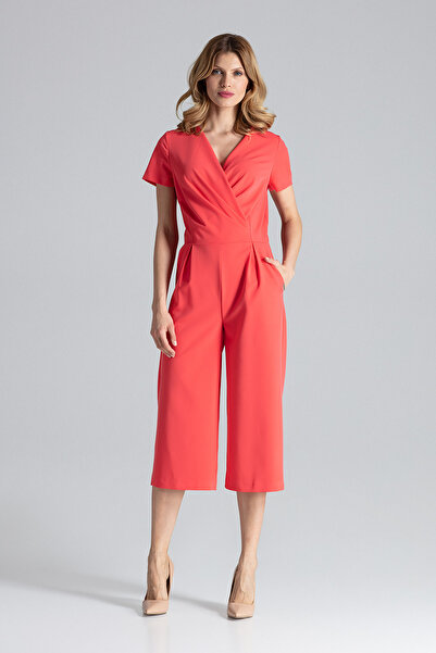 Figl Jumpsuit with wide trousers and short sleeves, coral M664, size XL